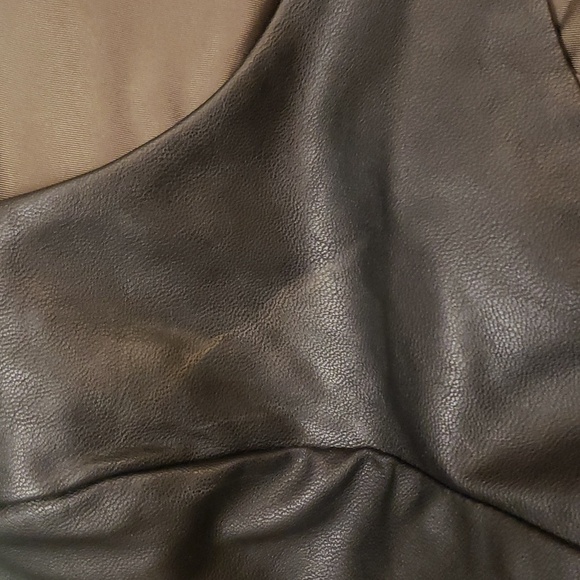 Guess Olive Green Leather Sleeve Dress - Picture 2 of 3